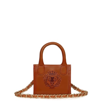 Micro Sized Hand Bag in Tan Genuine Leather-Micro