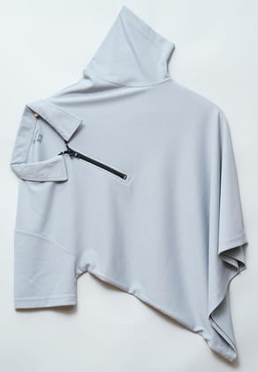 Light Grey Zipper Polo T Shirt-M