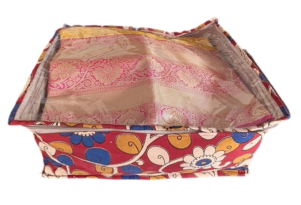 1 SAREEE COVER Handcrafted 6 Saree Cover with Kalamkari Print - 100% Cotton, Dustproof and Moth Proof, Perfect for Storing and Organizing Sarees