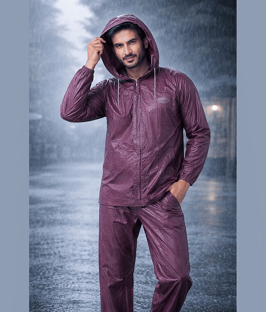 Sindon Maroon Nylon Men's Rain Suit Set ( Pack of 1 )