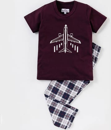Nite Flite Pack of 1 Boys 100% Cotton Nightsuit Set ( Multi Color )