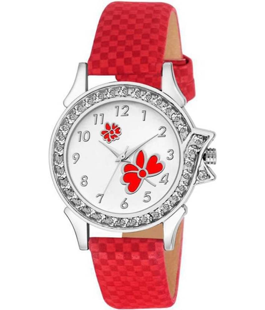 newmen - Red Leather Analog Womens Watch