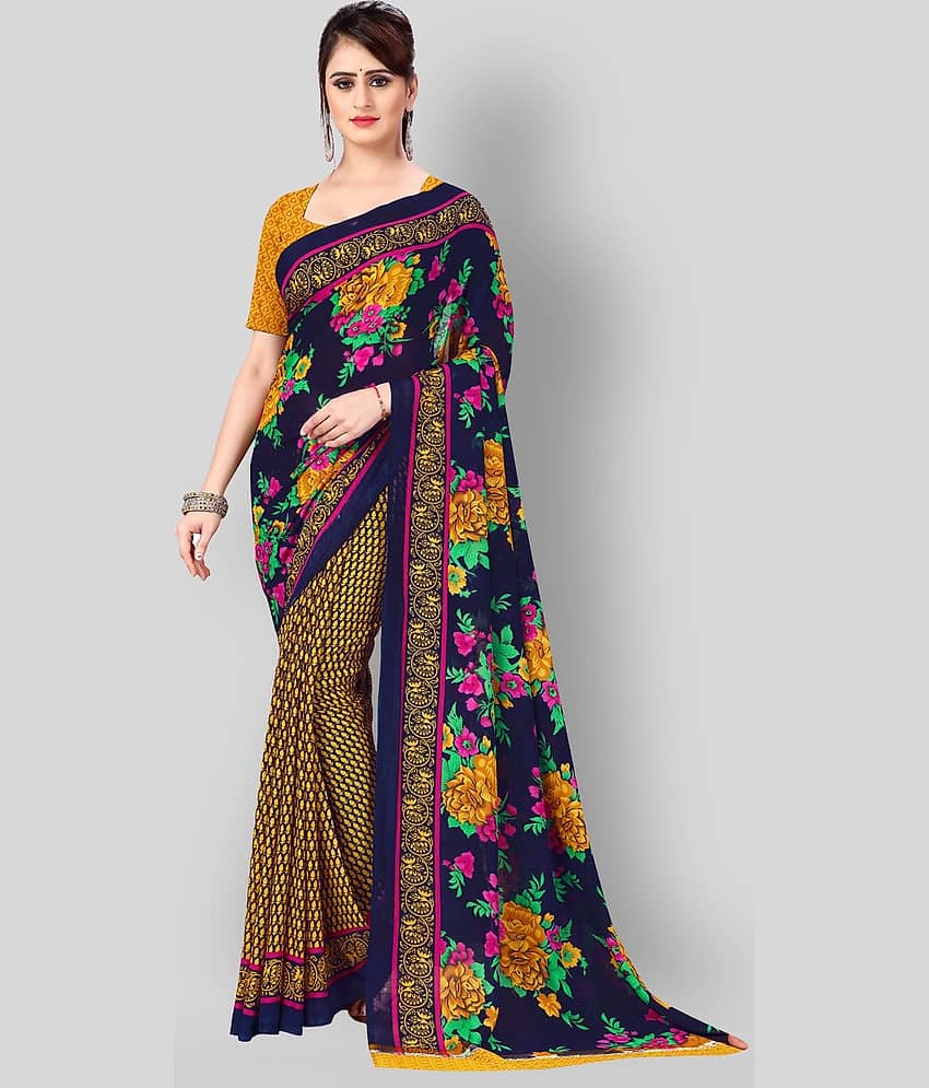 ANAND SAREES Georgette Printed Saree With Unstitched Blouse Piece ( Multicolor )