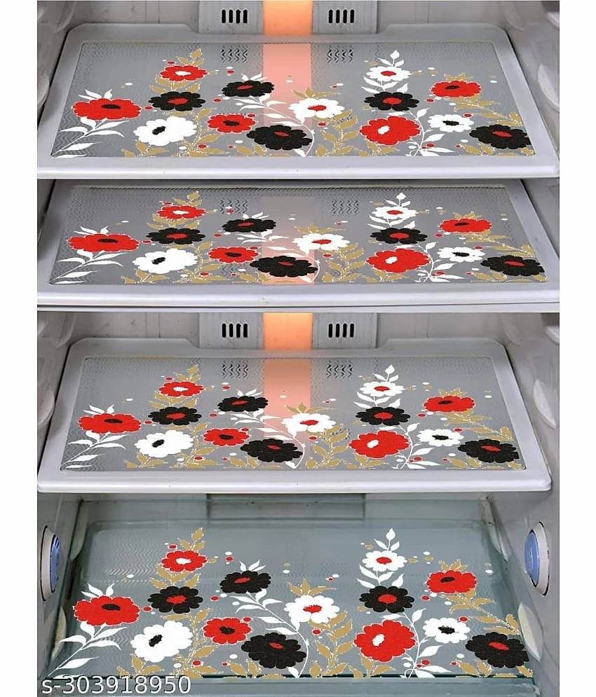 Generic PVC Floral Fridge Mats ( 43 29 ) Pack of 4 - Multicolor