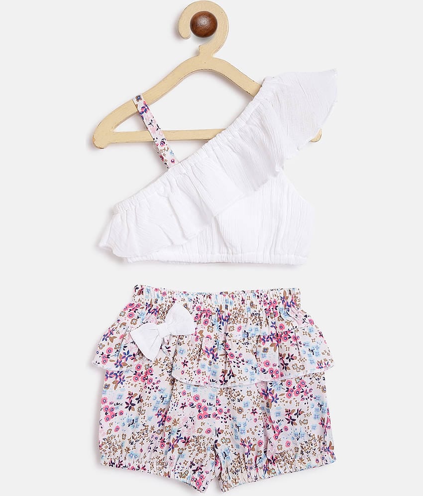 Nauti Nati Pack of 1 Girls Polyester Top With Shorts ( White )