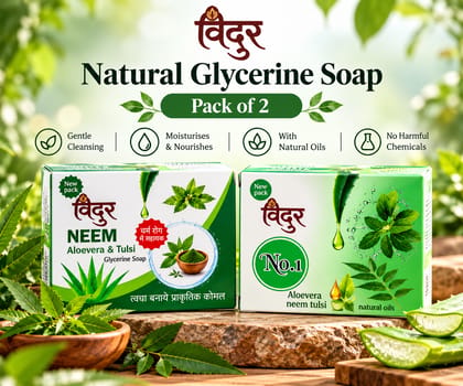 Vidur Natural Glycerine Soap Pack of 2 | Neem, Aloe Vera | Moisturising Bath Soap with Natural Oils