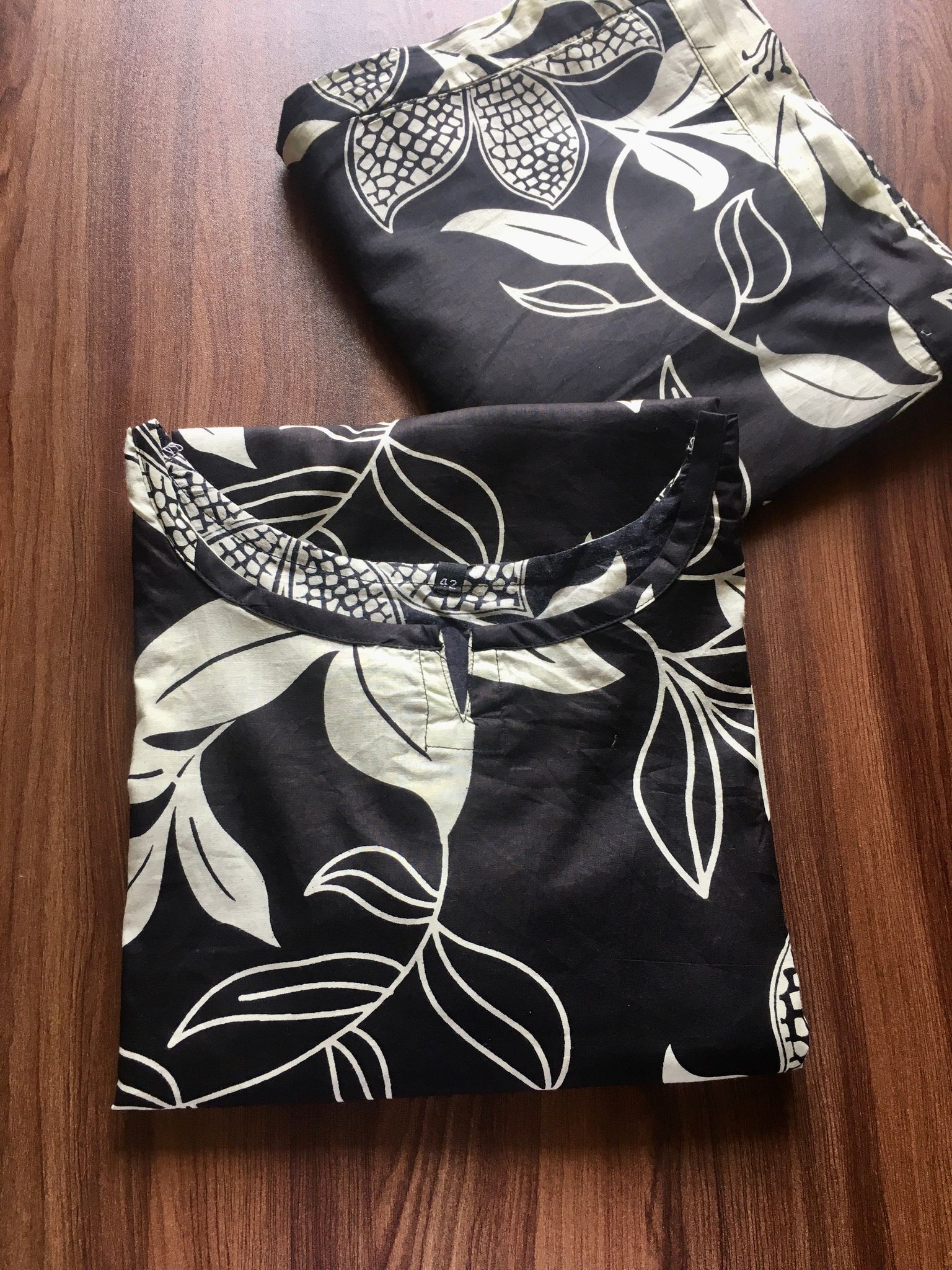 Lily Flower - Black - Cord Set - Pure Cotton-46 - 3XL
