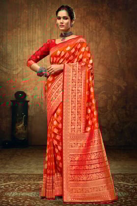 Orange Woven Sik Saree