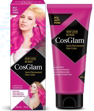 COSGLAM Semi Permanent Hair Color, No Peroxide, Non Oxidative, Ammonia Free Hair Colour 12 Hot Pink - 120gm