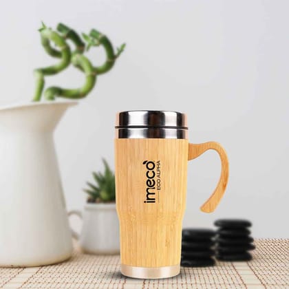 Imeco Eco-Alpha Insulated Bamboo Coffee Mug (Beige, 450 ml) | BPA-Free & Leakproof Lid | Daily Use & Travel