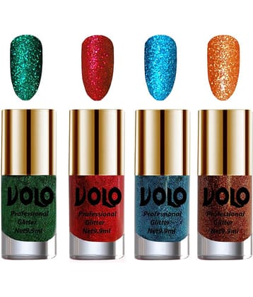 VOLO Professionally Used Glitter Shine Nail Polish Green,Red,Blue Orange Pack of 4 39 mL