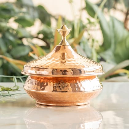 Steel Copper Mughlai Handi with Copper Lid and Brass Knob, 330 ML & 1350 ML – Hammered Design Serveware, Perfect for Home & Restaurant Use-1350ML
