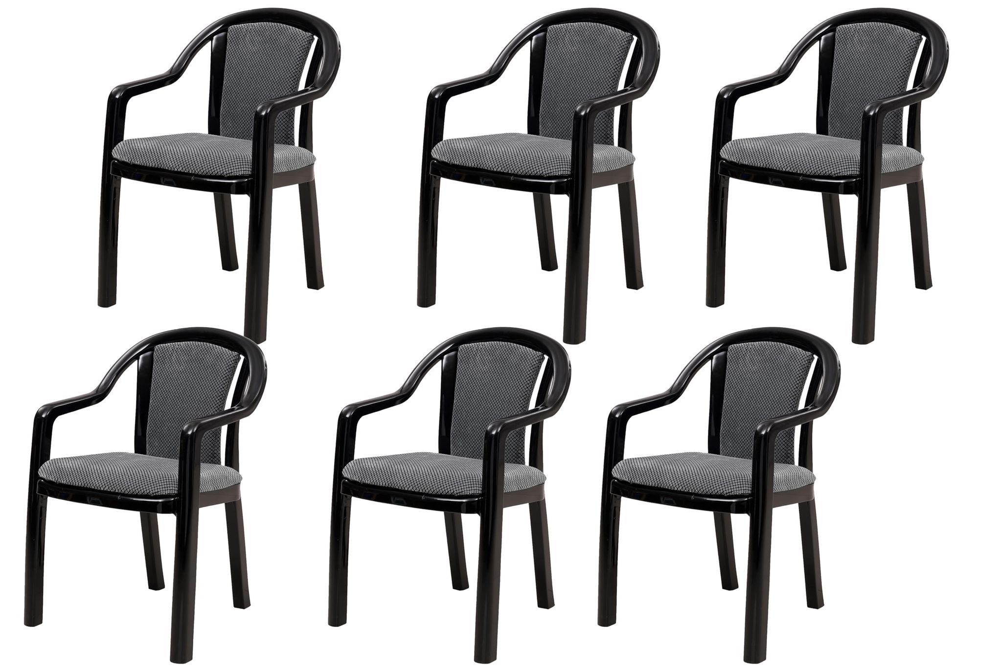 Supreme Furniture Ornate Plastic Cushion Chair with-Arm Suitable for Home, Garden, Office, Living Room, Cafeteria, Restaurant, Hotel, Resort and Indoor Set of 6(Black Grey-Diamond)