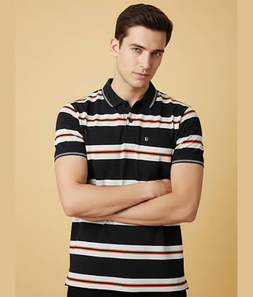 UNIBERRY Men Cotton Blend Regular Fit Striped Polo T Shirt ( Navy )