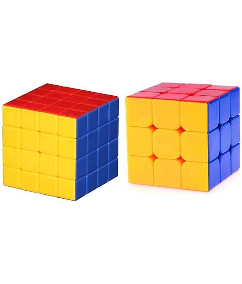 Montez combo Of Stickerless Rubik Cube Puzzle 3x3x3 With Cube Puzzle 4x4x4x4