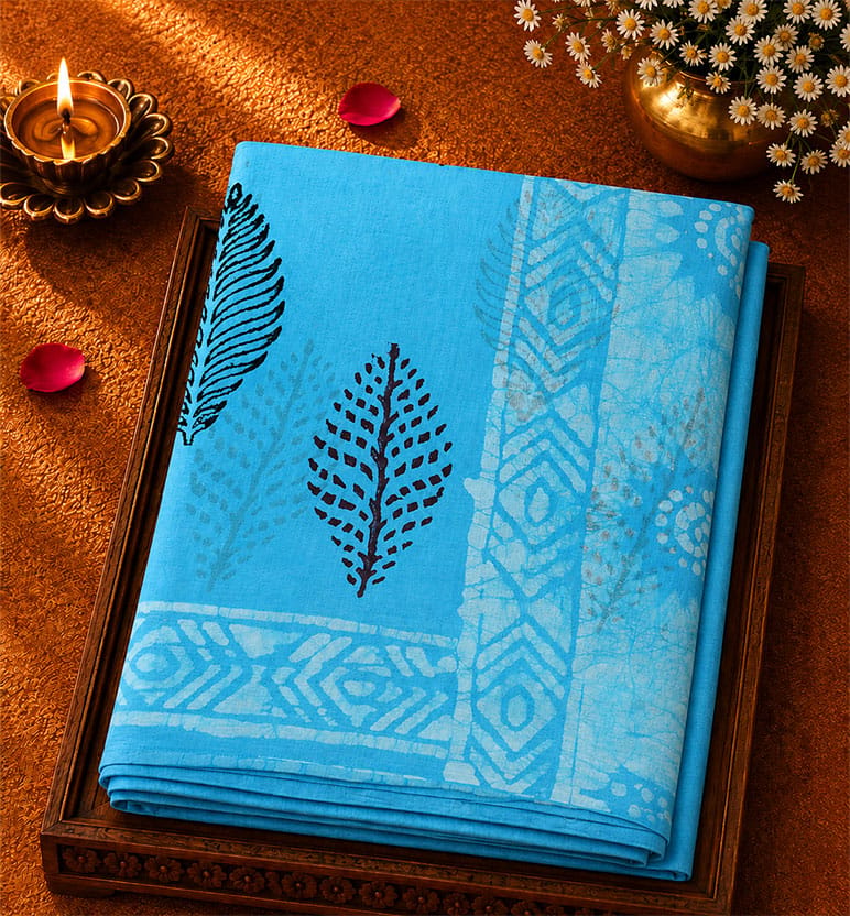 Handblock Printed Batik Cotton Saree