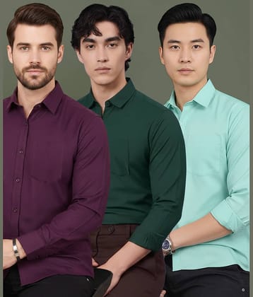 ALY JOHN 100% Cotton Regular Fit Solids Full Sleeves Men's Casual Shirt - Multicolor 3 ( Pack of 3 )