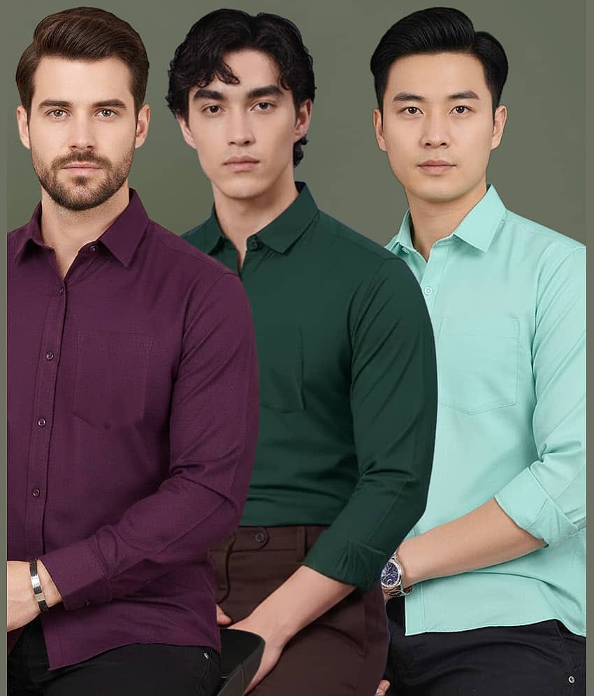 ALY JOHN 100% Cotton Regular Fit Solids Full Sleeves Men's Casual Shirt - Multicolor 3 ( Pack of 3 )
