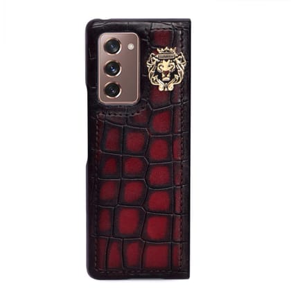 Samsung Galaxy Fold Series Mobile Cover In Wine Deep Cut Croco Textured Leather-FOLD 5
