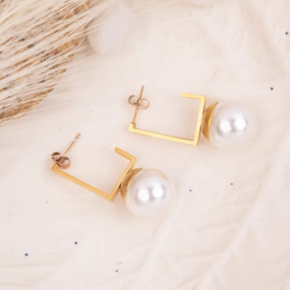 Square Pearl Hoop Earrings