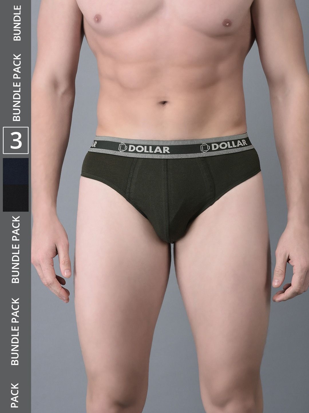 Men's Assorted Pack of 3 Solid Cotton Brief With Double Pouch Support