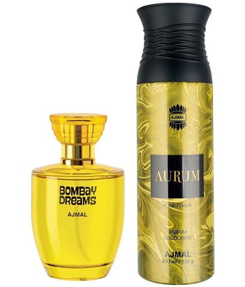 Ajmal Bombay Dreams EDP 100ML And Aurum Deodorant 200ML Long Lasting Perfume For Men Pack of 2