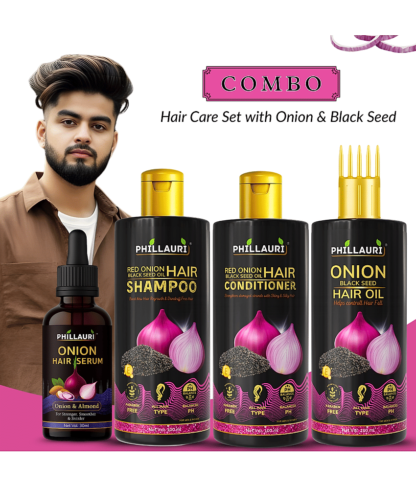 Red Onion & Black Seed Hair Smoothness Combo Shampoo Oil Conditioner Serum Kit