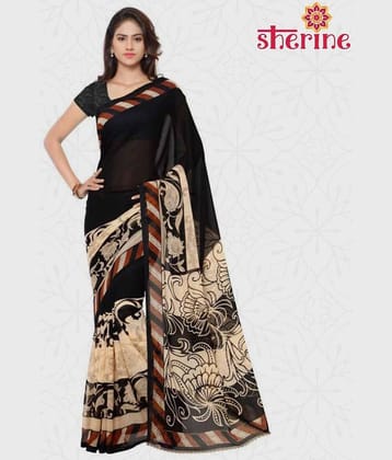 ANAND SAREES Georgette Saree With Unstitched Blouse Piece ( Black )