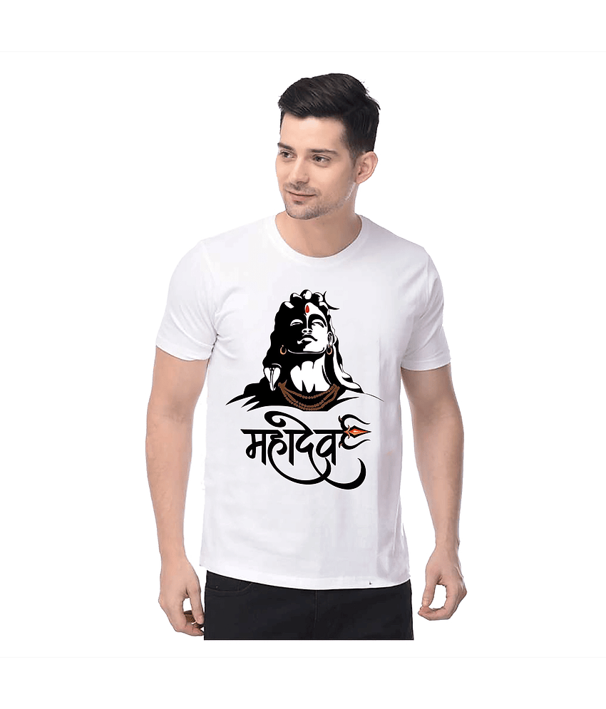 TREND SKY Polyester Regular Fit Printed Half Sleeves Men's Round T-Shirt - White ( Pack of 1 )