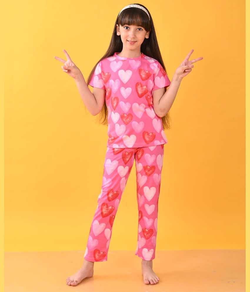ANTHRILO Pack of 1 Girls Cotton Blend Nightsuit Set ( Pink )