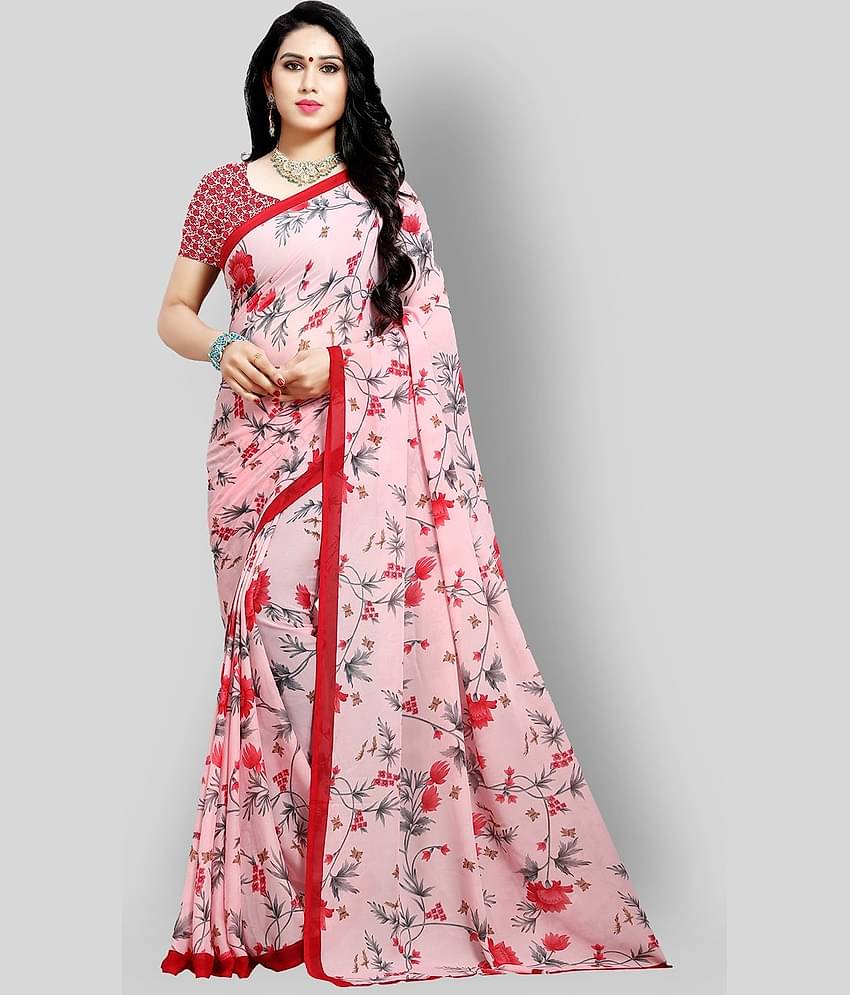 ANAND SAREES Georgette Printed Saree With Unstitched Blouse Piece ( Pink )