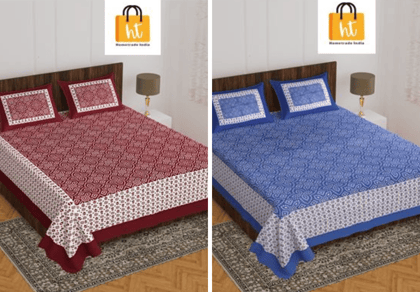 2201-Hometrade India- Standard Double Size (90*100 in )-Combo Jaipuri Double bedsheet With Matching Pillow Cover