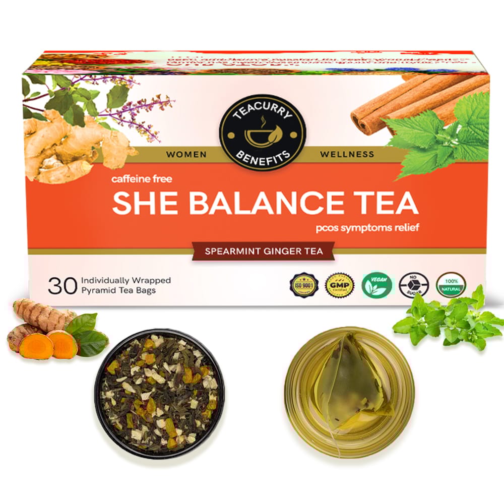 TEACURRY PCOS PCOD Tea (1 Month Pack | 30 Tea Bags) - She Balance Tea with Diet Chart to help with Hormone, Period and Weight