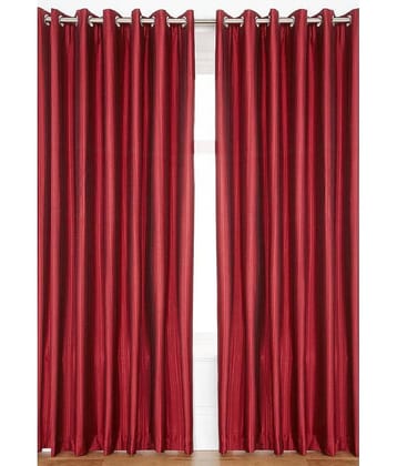 Homefab India Plain Semi-Transparent Eyelet Door Curtain 7ft (Pack of 2) - Indian Red