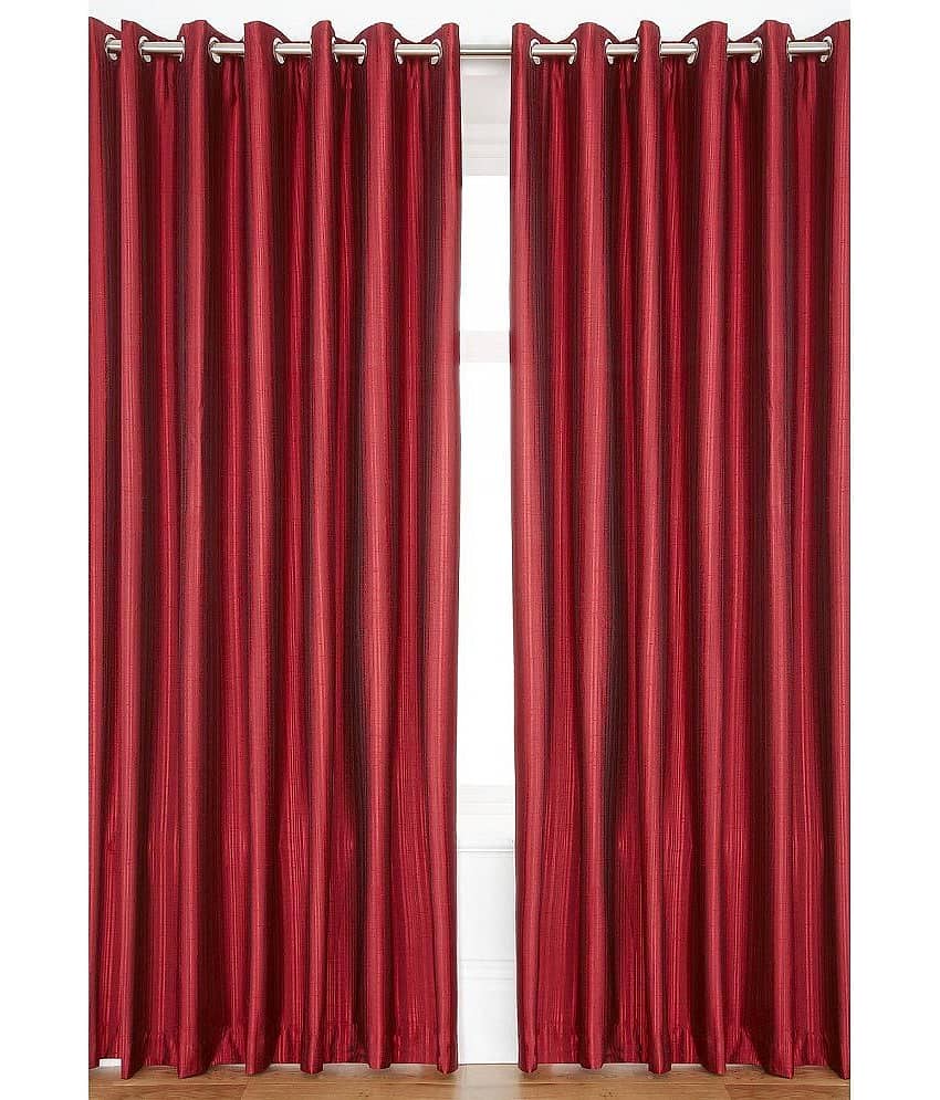 Homefab India Plain Semi-Transparent Eyelet Door Curtain 7ft (Pack of 2) - Indian Red