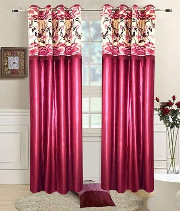 Homefab India Plain Semi-Transparent Eyelet Window Curtain 5ft (Pack of 2) - Red