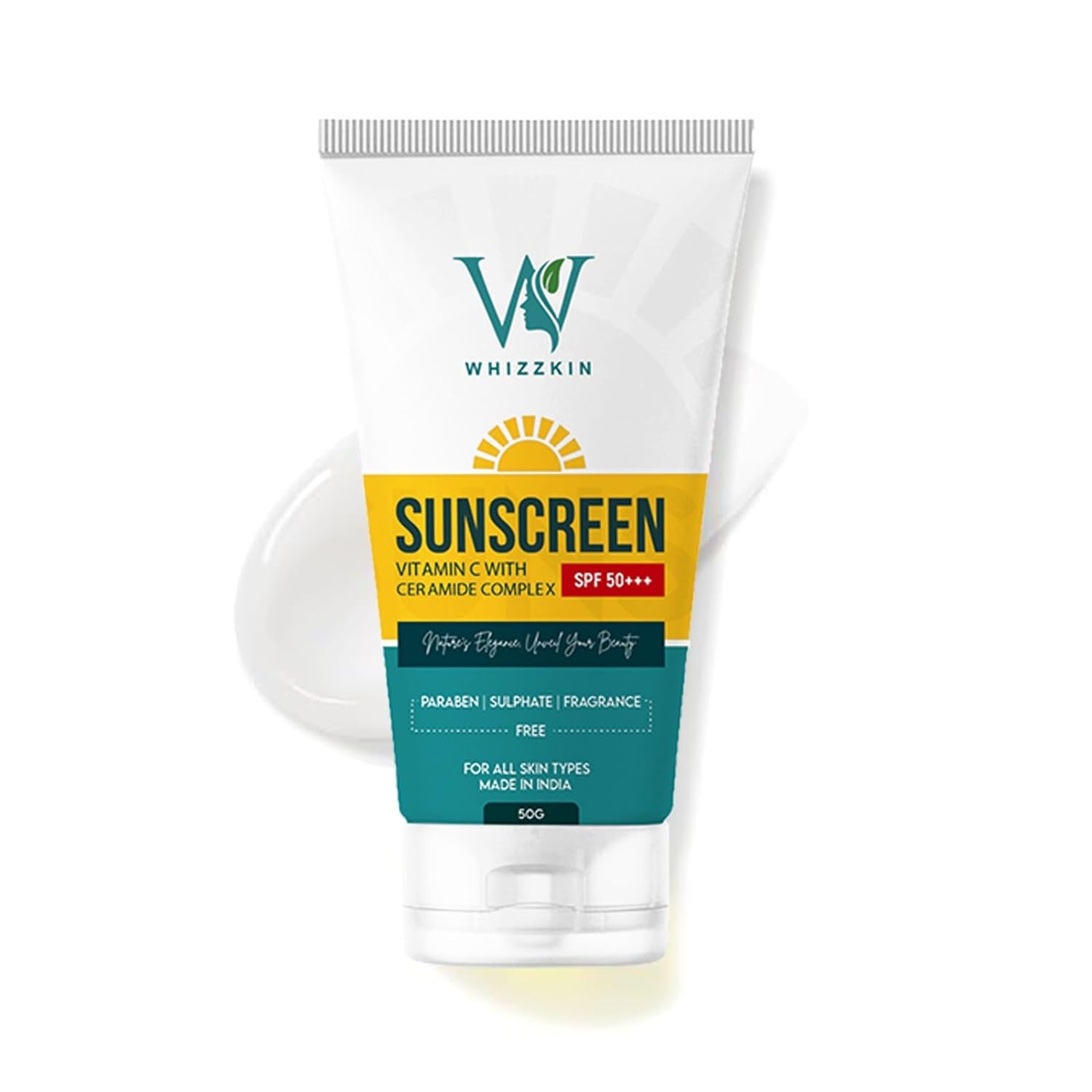 Whizzkin Sunscreen - SPF 50+++ PA+++ Lightweight & Hydrating Sunscreen Vitamin C with Ceramide Complex, 50 gm