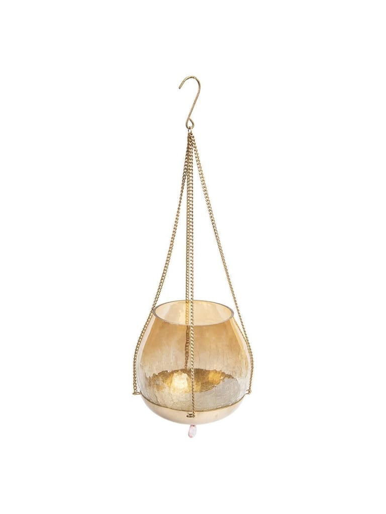 Hanging Gold Glass Flower Candle Holder