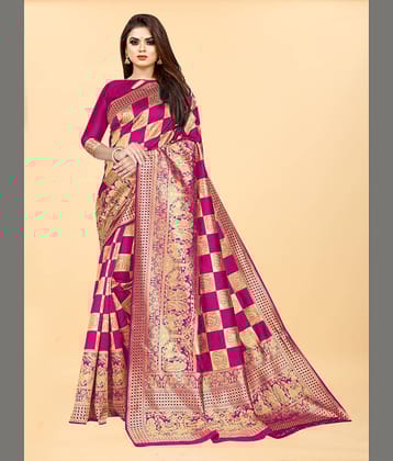 Gazal Fashions Banarasi Silk Embellished Saree With Unstitched Blouse Piece ( Pink )