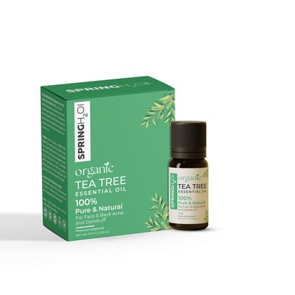 Spring H2O 100% Pure & Natural Organic Tea Tree Essential Oil For Face, Back Acne, Scalp & Dandruff Care