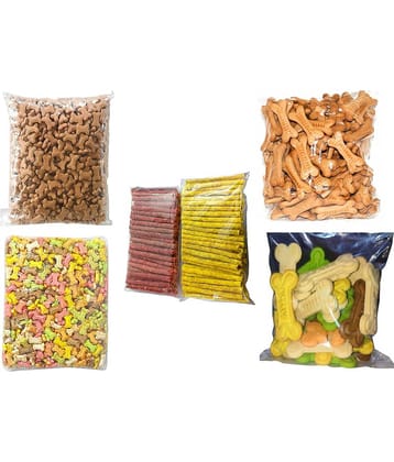 Dog Food Combo Pack of Dog Munchy Stick and Dog Biscuit Each 80gm Chicken & Mutton Flavor with Dog Biscuit Small & Large Size Cocoa & Mix Flavor