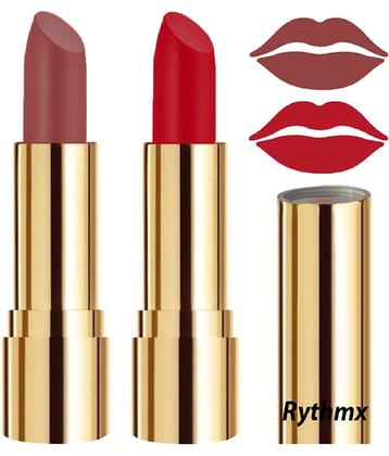 Rythmx Nude,Red Matte Creme Lipstick Long Stay on Lips Multi Pack of 2 8 g