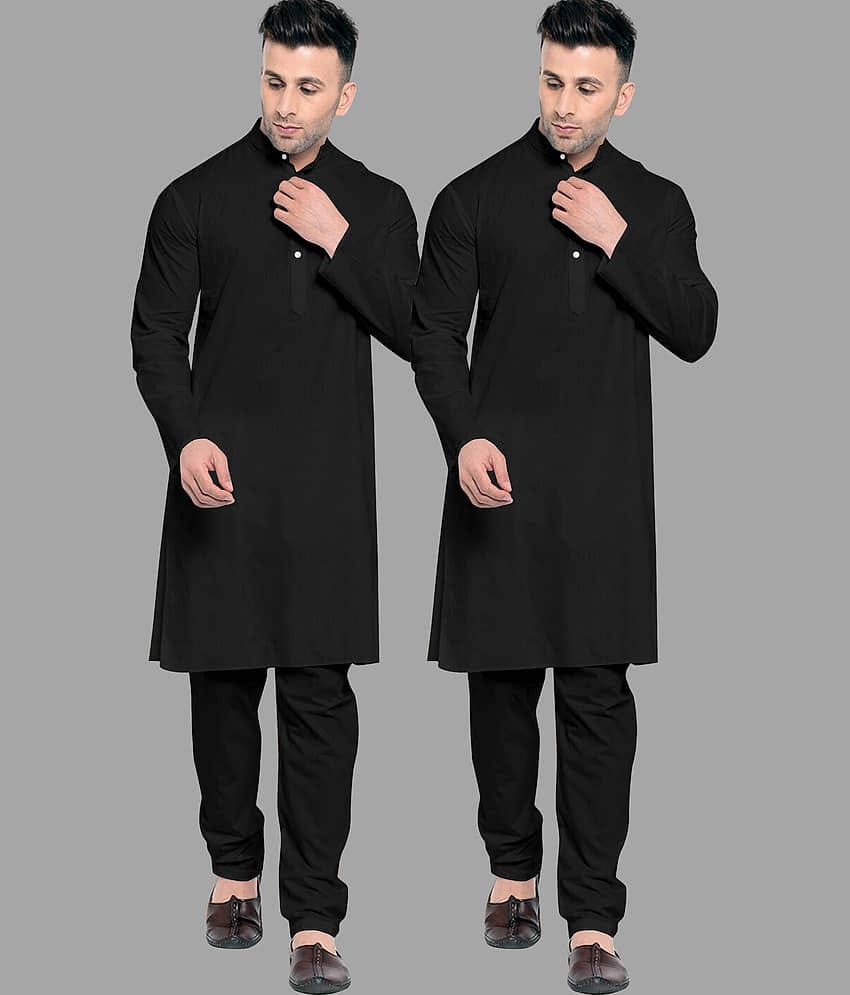Fashionfricks Cotton Blend Solid Regular Fit Kurta Pyjama Set For Men ( Multi )