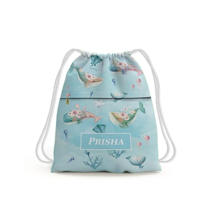Floral Whales Swim Bag (kids)-Blue Watercolor / Toddlers [2-4 Years] / No