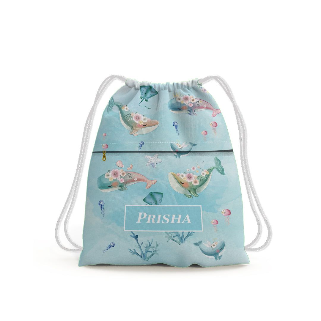 Floral Whales Swim Bag (kids)-Blue Watercolor / Toddlers [2-4 Years] / No