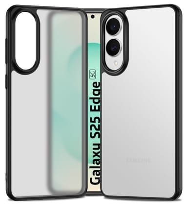 Rugged Frosted Semi Transparent PC Shock Proof Slim Back Cover for Samsung Galaxy S25 Edge 5G, 6.66 inch, Black