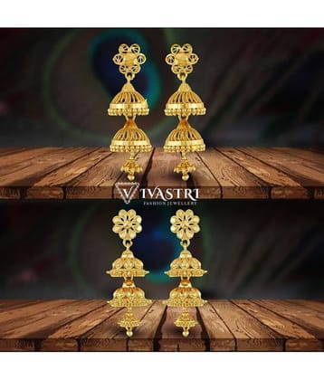 VIVASTRI Golden Jhumki Earrings ( Pack of 2 )