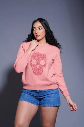 Skull Printed Nude Sweatshirt for Women S