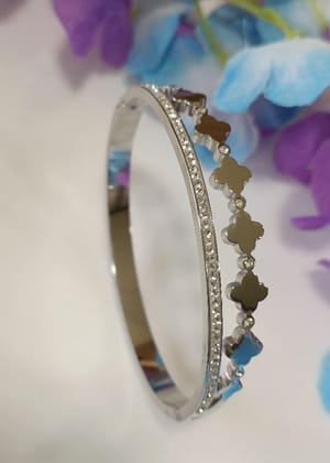 Stainless Steel Silver Plated Multi Clover Kada- STKD 2683