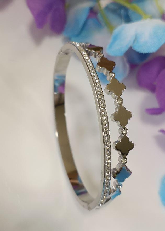 Stainless Steel Silver Plated Multi Clover Kada- STKD 2683